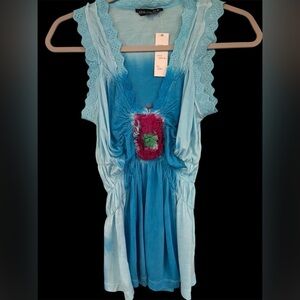 Chaudry Lace Trim Rosette Tank NWT